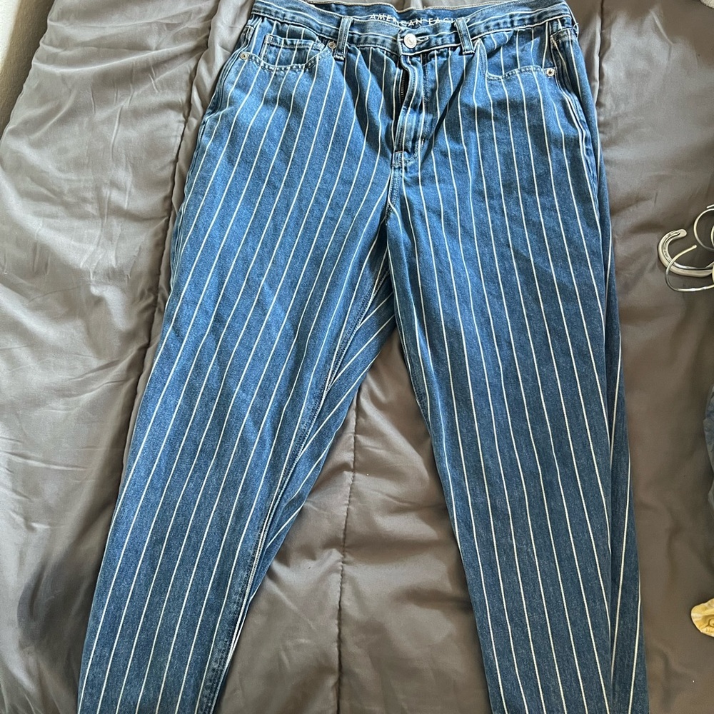 American Eagle pinstripe high waisted mom jeans